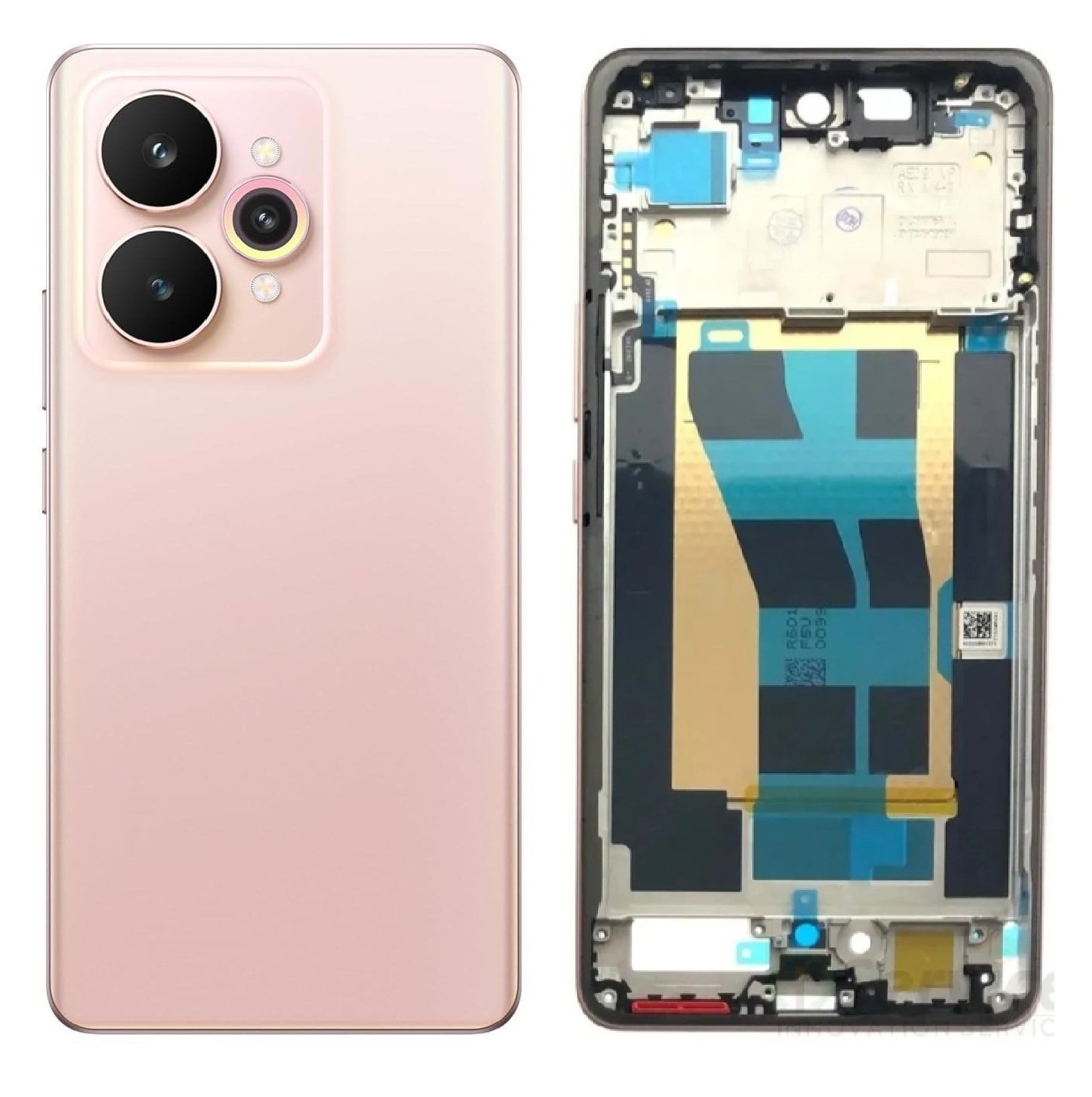 Compatible Replacement Realme 15 5G Full Body Housing Replacement Back Frame Middle Chassis with Side Keys – Black, White & Pink Color: PINK